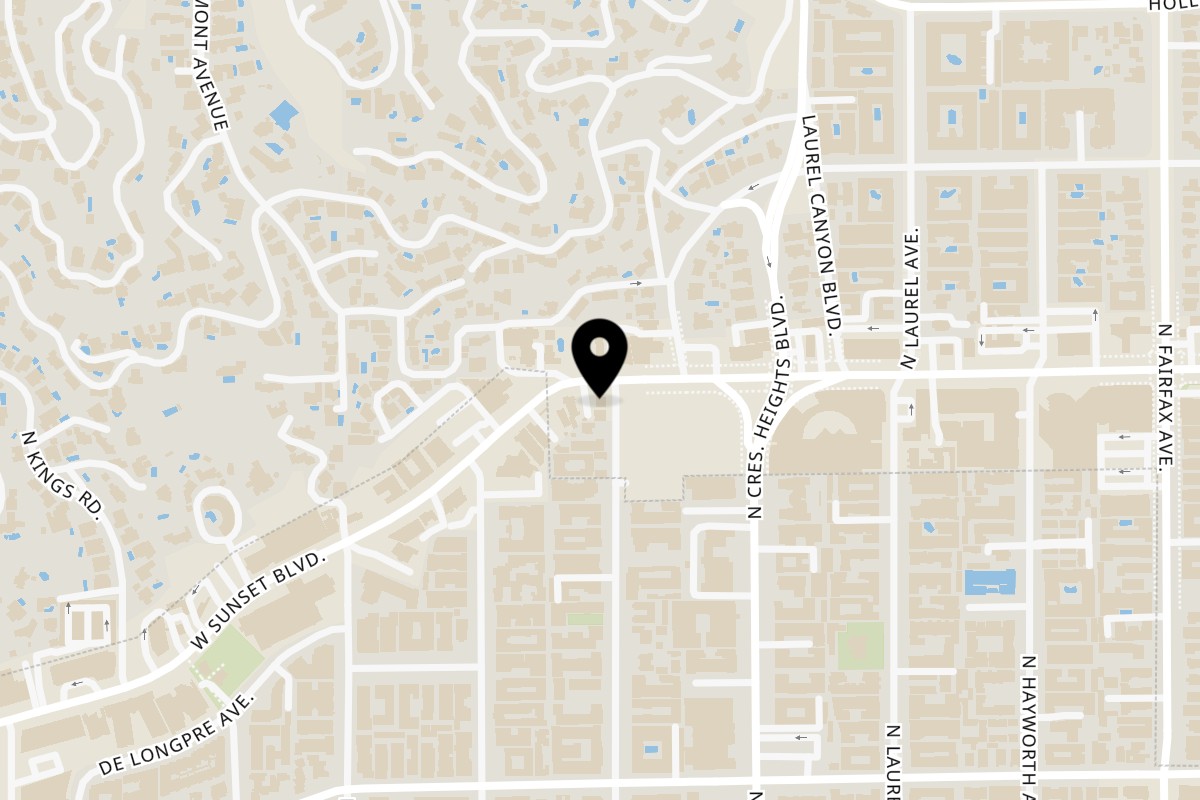 Map showing the location of Pinches Tacos West Hollywood on 8200 Sunset Blvd in West Hollywood